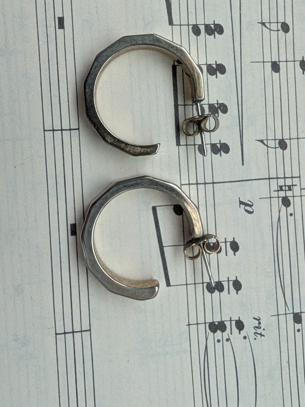 Textured Silver-Tone Rectangular Panel Hoop Earrings - Picture 6 of 6